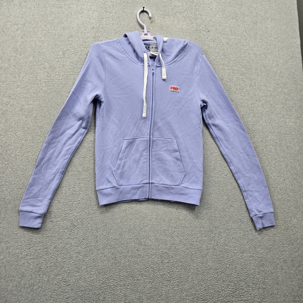 PINK Victoria's Secret Women Hoodie S/P Lavender Embroidered Graphic Fleece